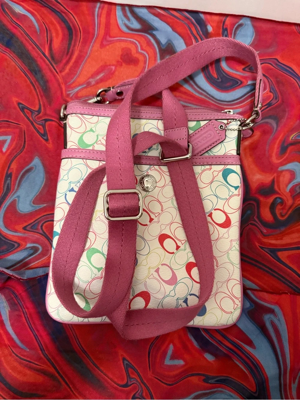 Vintage Y2K Coach Poppy Multicolor Outline Signature Canvas Swingpack Crossbody